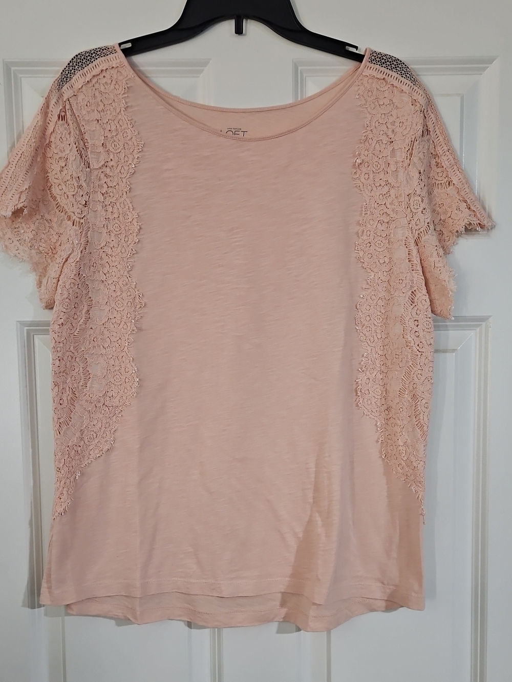 Loft Peach Lace-Trim Short Sleeve Tee